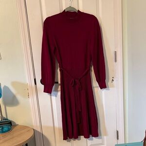 Nina Leonard Deep Red Long Sleeve Dress